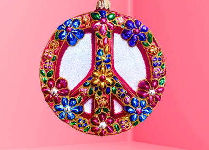 Peace Sign Polish Glass Ornament (Red Side)