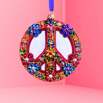 Peace Sign Polish Glass Ornament (Red Side)