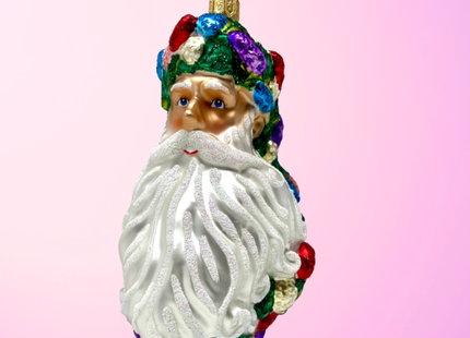 Floral Fetish Santa Head Polish Glass Ornament