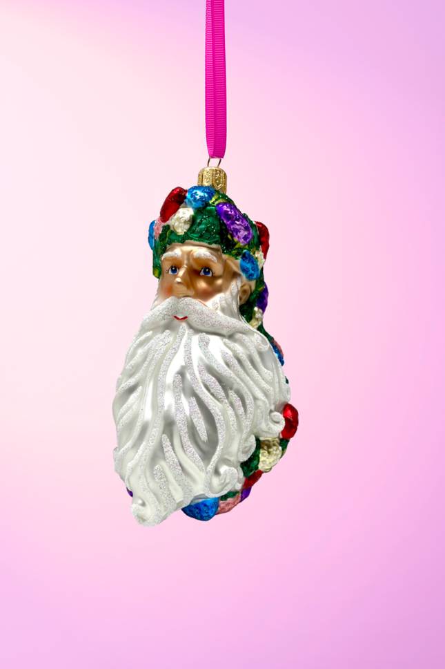 Floral Fetish Santa Head Polish Glass Ornament