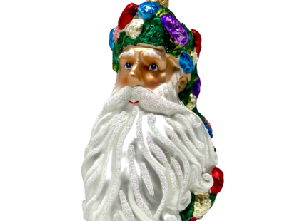 Floral Fetish Santa Head Polish Glass Ornament