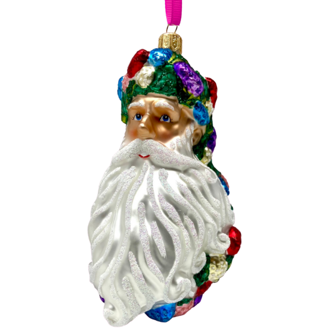 Floral Fetish Santa Head Polish Glass Ornament