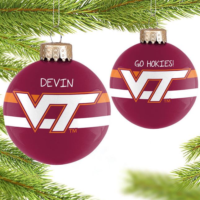 Virginia Tech Personalized Glass Ornament