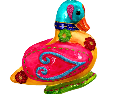 Folk Duck Polish Glass Ornament