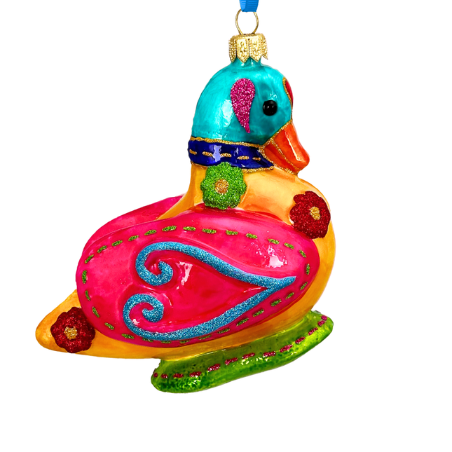 Folk Duck Polish Glass Ornament