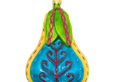Folk Pear Glass Christmas Ornament