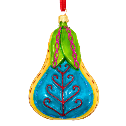 Folk Pear Glass Christmas Ornament