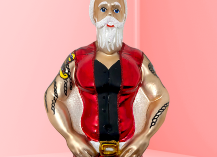 Full Throttle Santa Glass Christmas Ornament