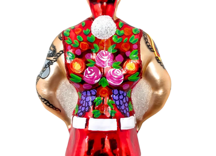 Full Throttle Santa Glass Christmas Ornament