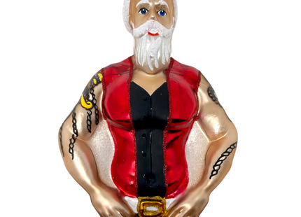 Full Throttle Santa Glass Christmas Ornament