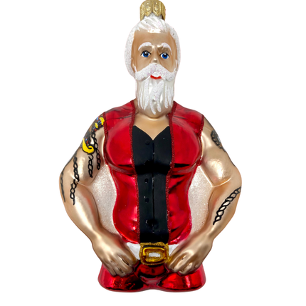 Full Throttle Santa Glass Christmas Ornament