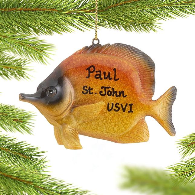 Golden Reef Butterflyfish Personalized Christmas Ornament