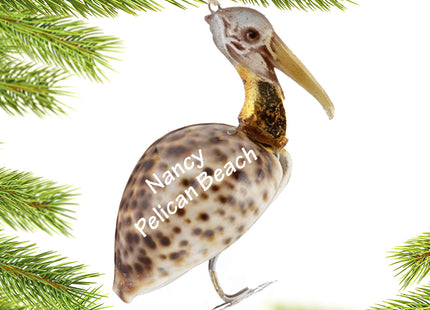 engraved personalized cowry shell pelican christmas ornament – Christmas ornament, holiday tree decoration or gift