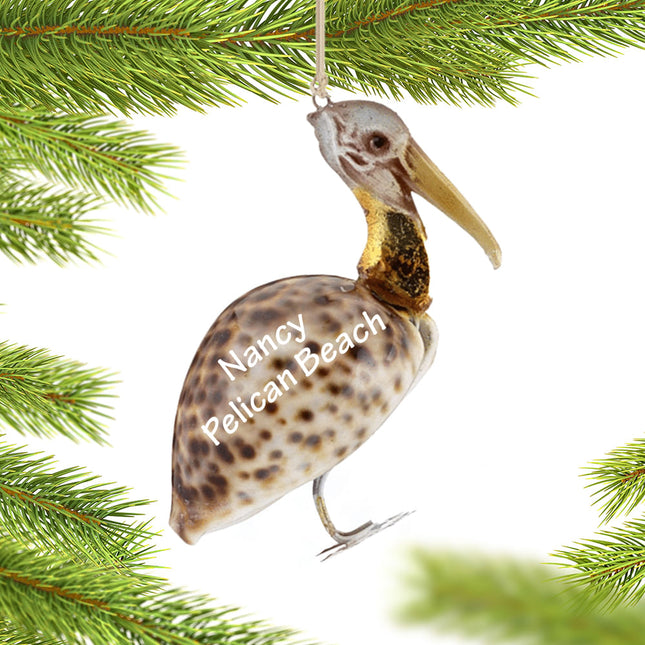engraved personalized cowry shell pelican christmas ornament – Christmas ornament, holiday tree decoration or gift