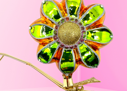 Gerbera Boho Charm Clip-On Polish Glass Ornament