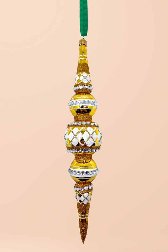 Gold Diamond Icicle Glass Ornament