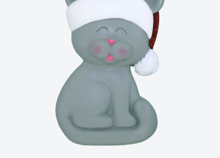 Grey Cat With Santa Hat Christmas Ornament