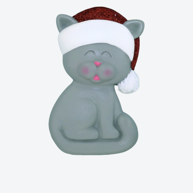 Grey Cat With Santa Hat Christmas Ornament