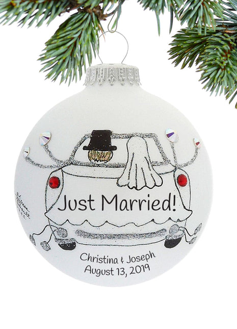 Just Married Car with Groom and Bride Ornament  by HEART GIFTS Ornament