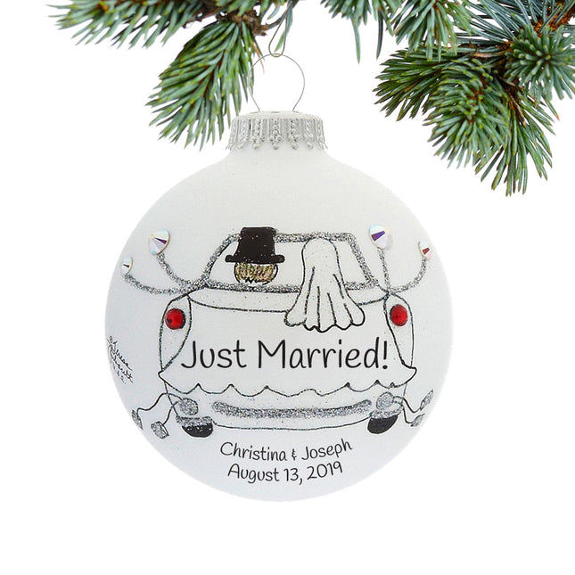 holiday personalized just married car with groom and bride christmas ornament – Christmas ornament, holiday tree decoration o