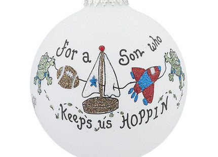 engraved for a son who keeps us hoppin christmas ornament – Christmas ornament, holiday tree decoration or gift