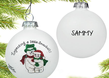 holiday personalized couple expecting a little snowball christmas ornament – Christmas ornament, holiday tree decoration or g