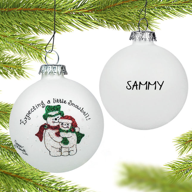 holiday personalized couple expecting a little snowball christmas ornament – Christmas ornament, holiday tree decoration or g