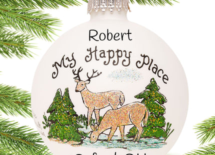 engraved personalized my happy place deer christmas ornament – Christmas ornament, holiday tree decoration or gift