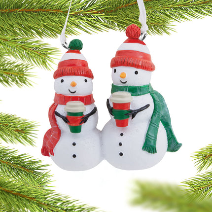 decorative hallmark snowman couple with coffee christmas ornament – Christmas ornament, holiday tree decoration or gift
