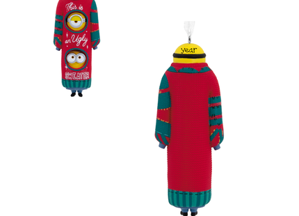Personalized Minions ugly Christmas sweater ornament with custom year.