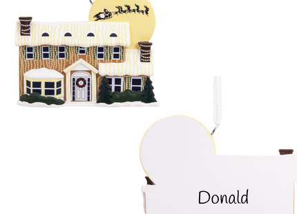 Personalized A Christmas Story house Christmas ornament with snowy house, Santa sleigh and custom name and year.