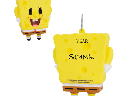 Personalized SpongeBob SquarePants Christmas ornament with custom name and year.