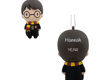 Personalized Harry Potter Christmas ornament with Gryffindor scarf, custom name and year.