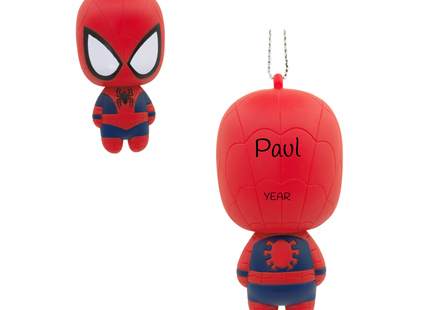 Personalized Spider-Man Christmas ornament featuring classic red and blue suit with custom name and year.
