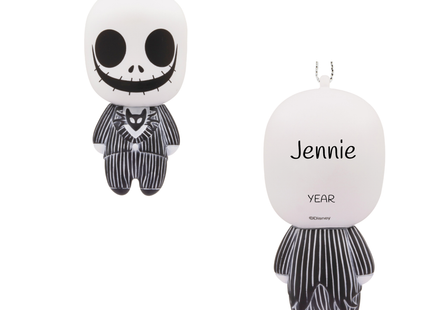 Personalized Jack Skellington Christmas ornament with custom name and year.