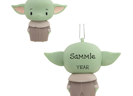 Personalized Grogu Star Wars Christmas ornament with custom name and year.