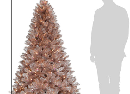 5' Pre-lit Multifunction Rose Gold Oregon Fir Tinsel Tree with Metal Stand and Instant Connect