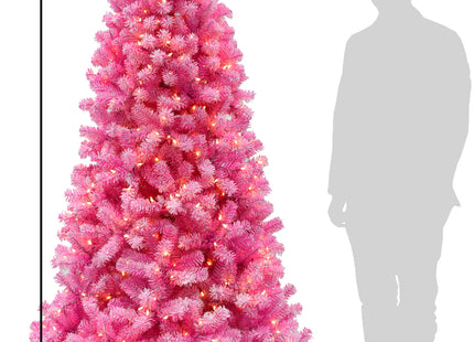 Prelit Pink Christmas Tree with Silver Tinsel Needles Warm White Lights