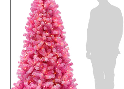 Prelit Pink Christmas Tree with Silver Tinsel Needles Warm White Lights