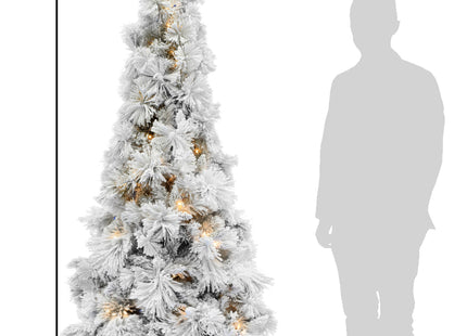 Pre-lit Slim Snow Flocked Atka Christmas Tree with Metal Stand and Instant Connect