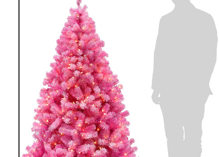 Prelit Pink Christmas Tree with Silver Tinsel Needles Warm White Lights