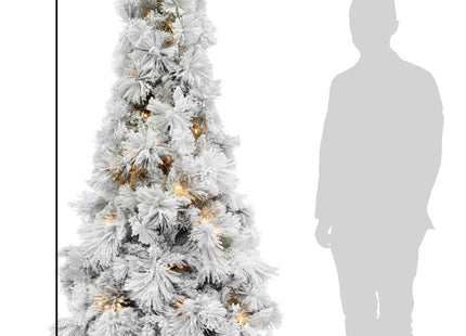 Pre-lit Slim Snow Flocked Atka Christmas Tree with Metal Stand and Instant Connect