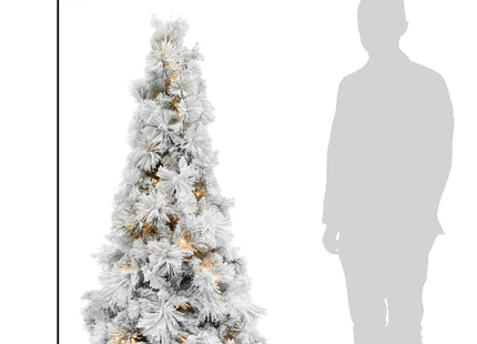 Pre-lit Slim Snow Flocked Atka Christmas Tree with Metal Stand and Instant Connect