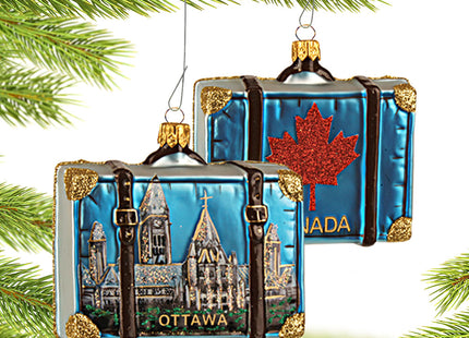 Canada Travel Suitcase Personalized Glass Ornament