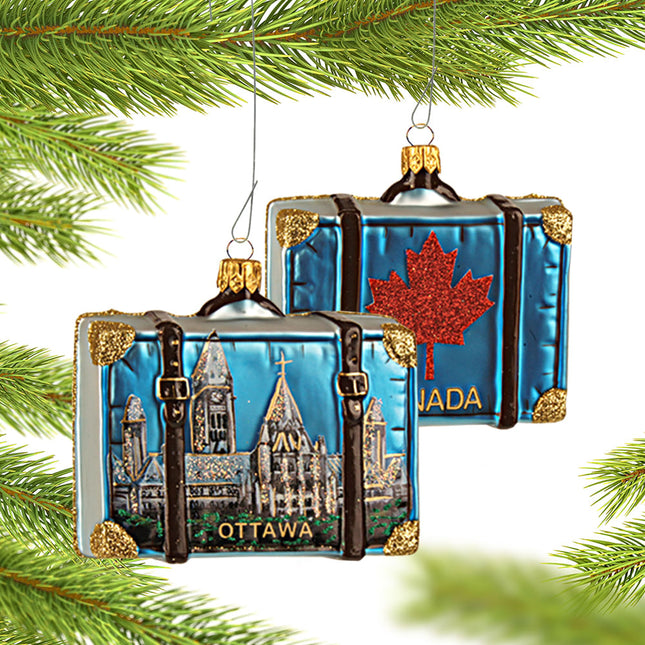 Canada Travel Suitcase Personalized Glass Ornament