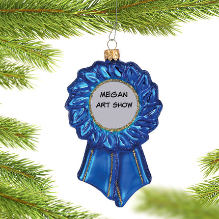 engraved personalized blue ribbon christmas ornament – Christmas ornament, holiday tree decoration or gift