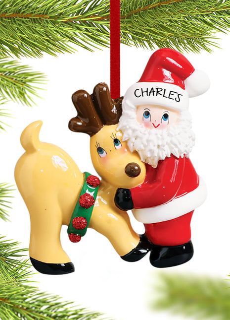 Santa and Reindeer Ornament  by RUDOLPH AND ME Ornament