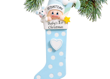 holiday personalized baby's first christmas stocking blue christmas ornament – Christmas ornament, holiday tree decoration or