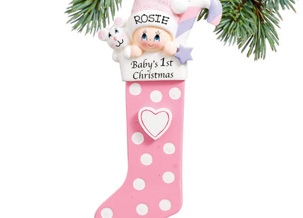 decorative personalized baby's first christmas stocking pink christmas ornament – Christmas ornament, holiday tree decoration