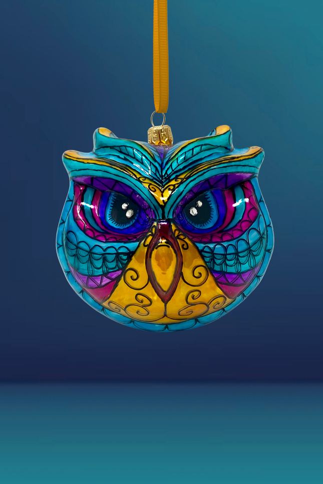 Jewel Owl Polish Glass Ornament